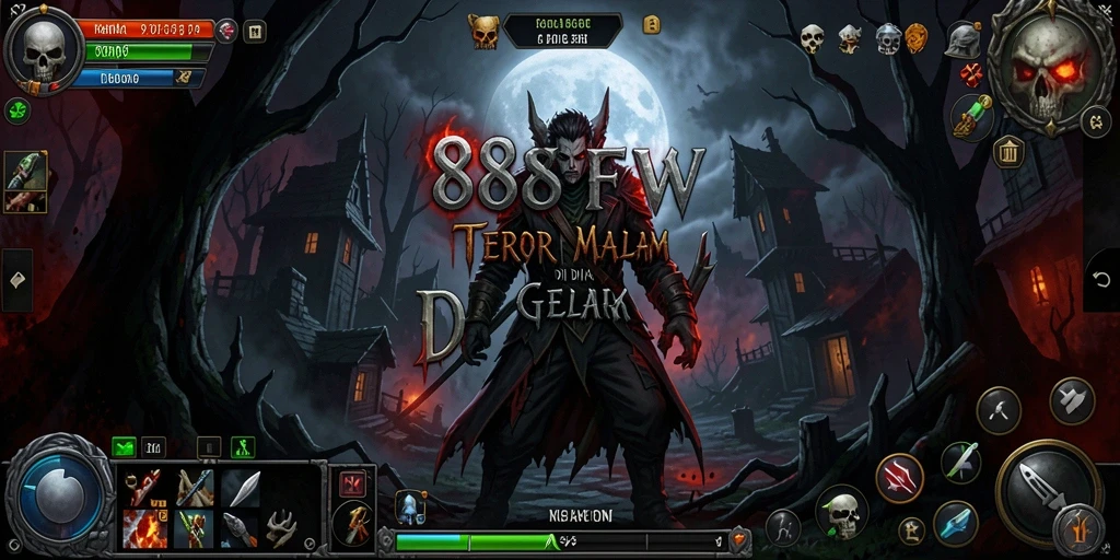 Screenshot gameplay 888FW yang menampilkan suasana menakutkan dan karakter menyeramkan.