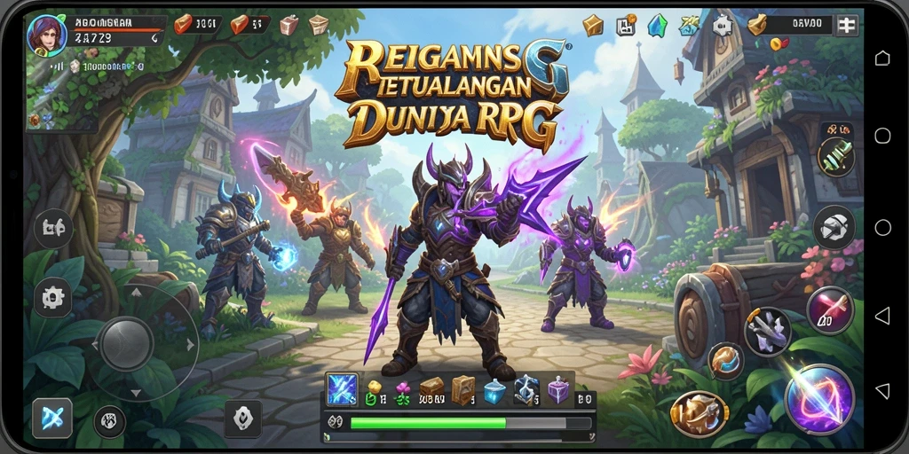 Tampilan gameplay menarik dengan pertempuran epik dalam dunia fantasi.