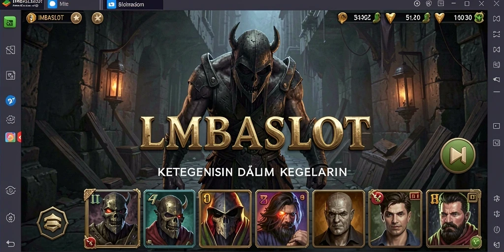 Tampilan gameplay yang menyeramkan di LMBASLOT dengan nuansa kegelapan.