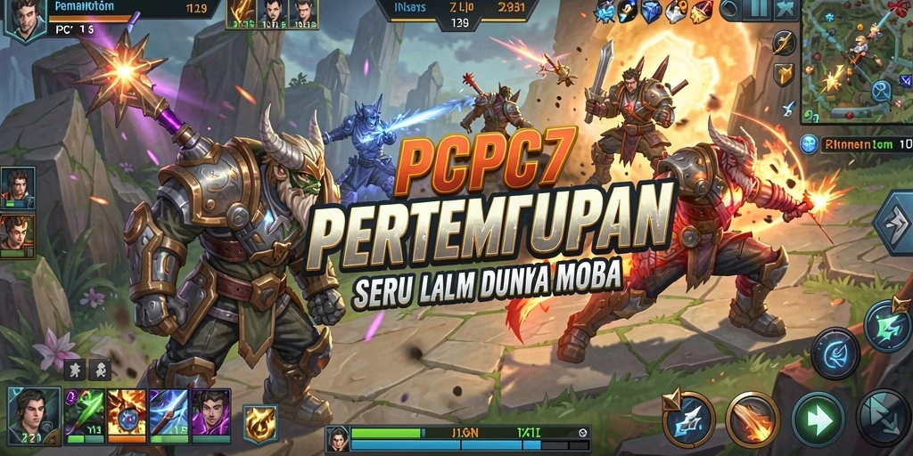 Tangkapan layar PCPC7 menampilkan aksi seru pertempuran MOBA.