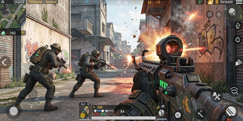 Screenshot menampilkan aksi seru dalam gameplay FPS QQ222.